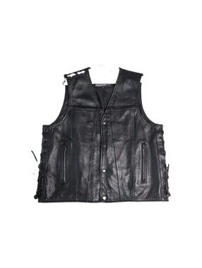 Mens First Classics Black Leather Snap Front Side Lace Motorcycle Vest Size XL